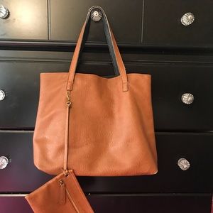Brown / Black Reversible Faux Leather Tote Bag